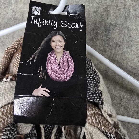 Nicole Infinity Scarf Plaid Pattern Beige & Brown 100% Acrylic Soft & Cozy - Picture 2 of 5